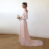 Baby Pink Off-The-Shoulder Dress With Train #1148