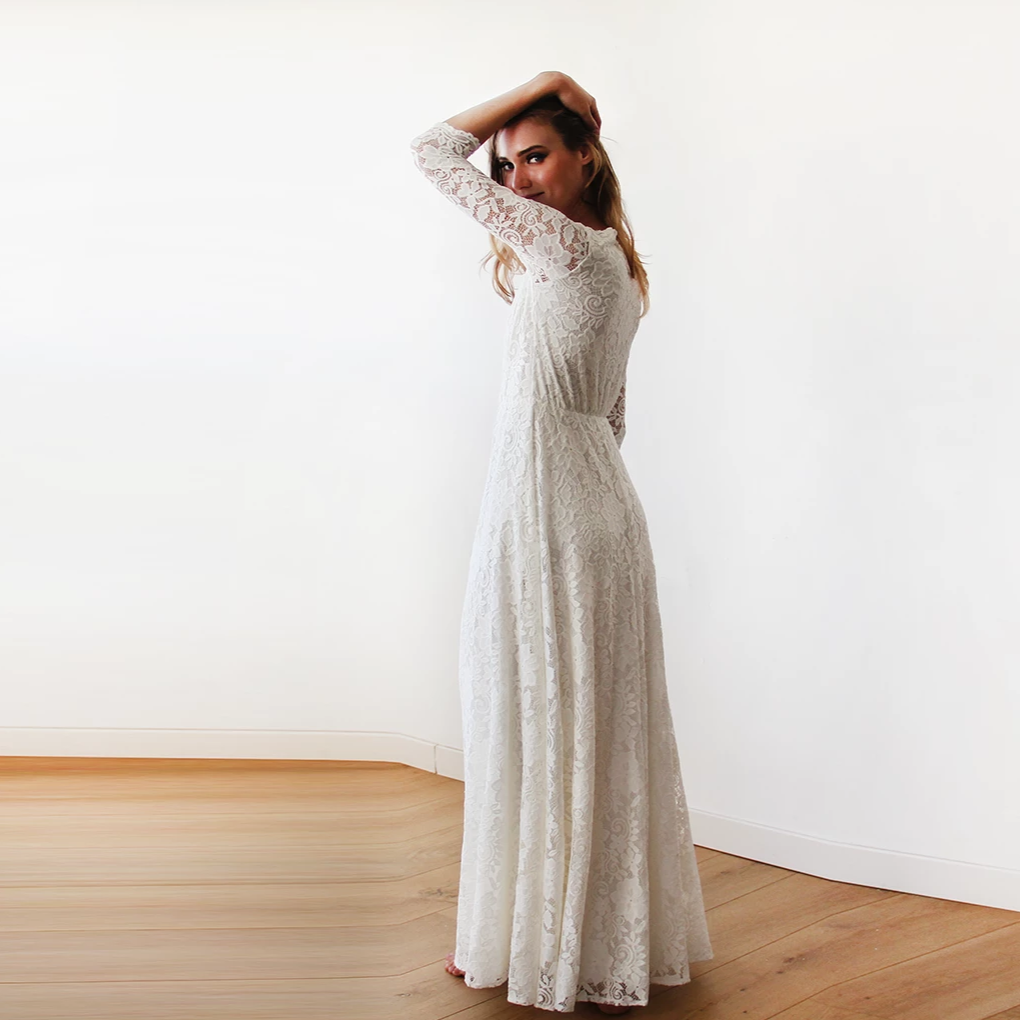 Ivory Wrap Lace Wedding Dress #1124 | erinstrinkets Ivory Wrap Lace Wedding Dress #1124 | erinstrinkets