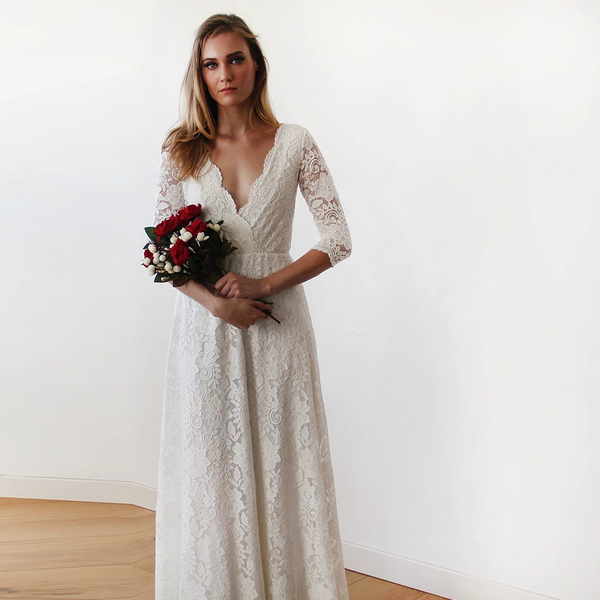 Ivory Wrap Lace Wedding Dress #1124 Ivory Wrap Lace Wedding Dress #1124
