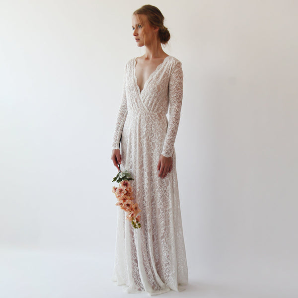 Vintage Style Long Sleeves Lace Wedding Dress  #1258