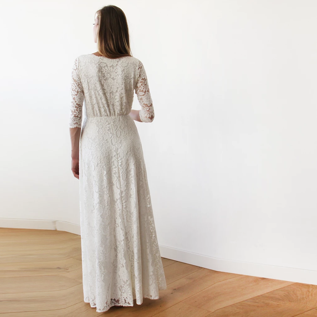 Ivory Wrap Lace Wedding Dress #1124 | erinstrinkets Ivory Wrap Lace Wedding Dress #1124 | erinstrinkets